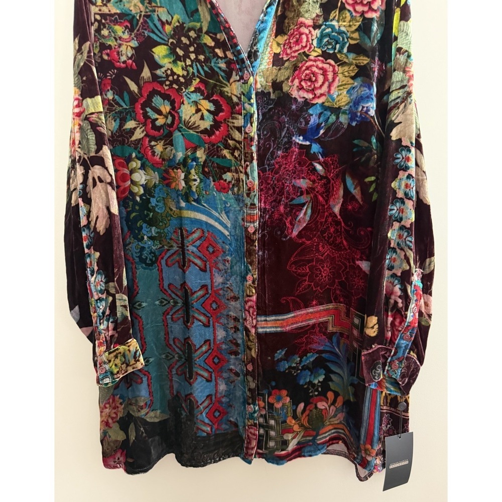 Johnny Was Grace Tessa Velvet Patchwork Boho Tunic Women's Size Large - Picture 5 of 13